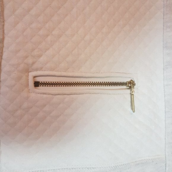 STYLE & CO Quilted Jacket Sweatshirt Blazer Petite Medium PM Cream Gold Full Zip - Picture 5 of 8